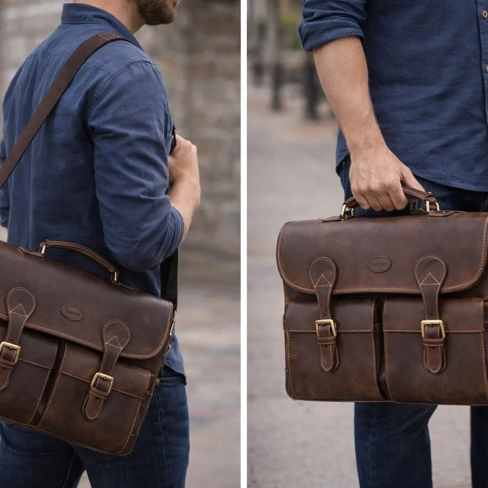 Baron Sweden Luxury Leather Briefcase Laptop Carry On Satchel New With Tag